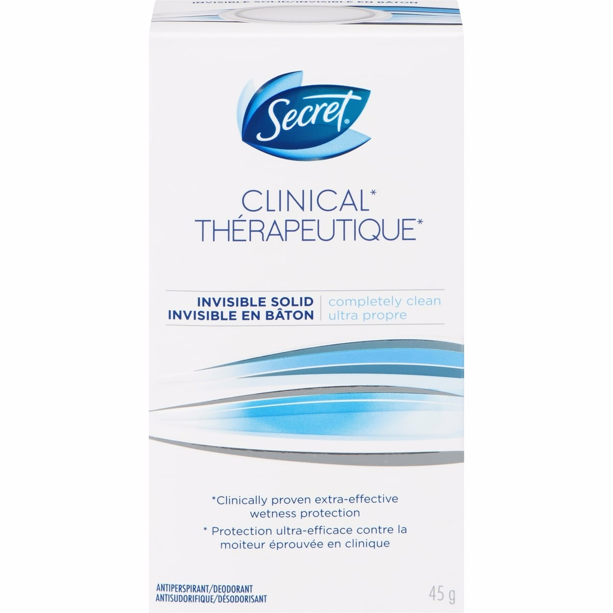 Secret Clinical Antiperspirant and Deodorant Invisible Solid, Completely Clean, 45g