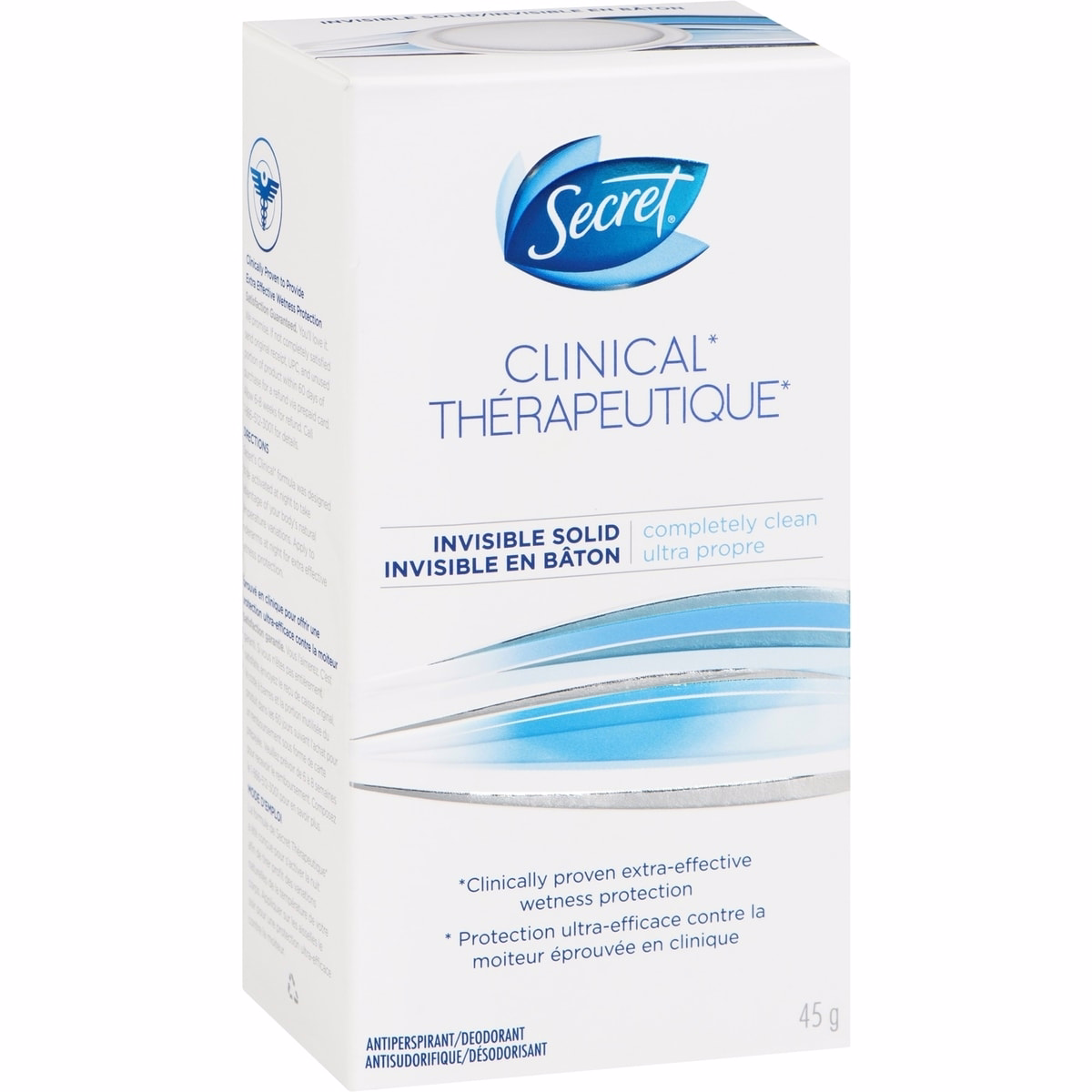 Secret Clinical Antiperspirant and Deodorant Invisible Solid, Completely Clean, 45g