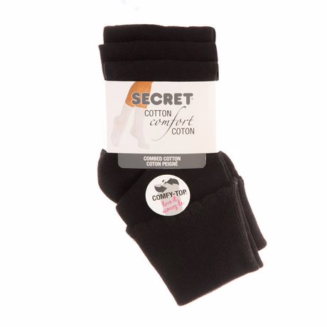 Secret Cuff Socks 3pack Black 6-10