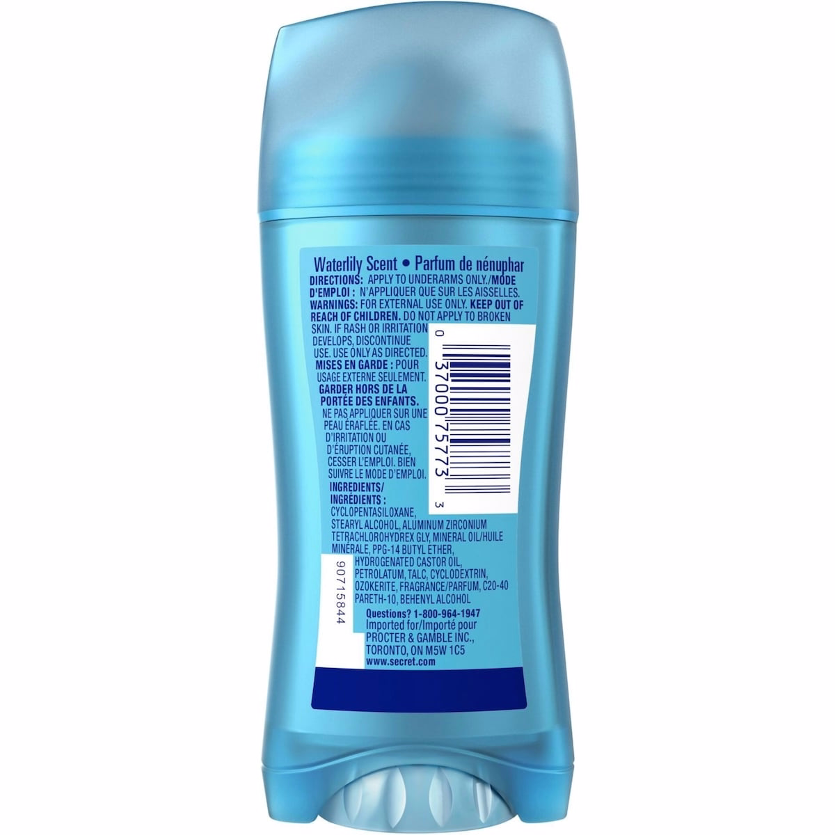 Secret Invisible Solid Antiperspirant and Deodorant, Waterlily Scent, 73 grams
