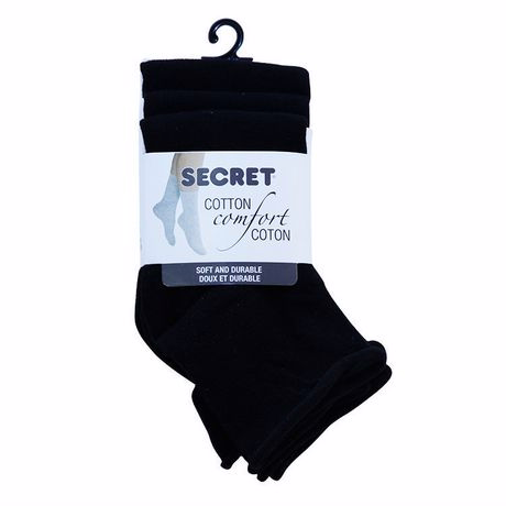 Secret Ladies 3pk Comfort Top Quarter Socks Black 6-10