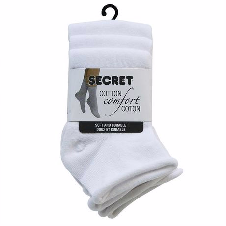 Secret Ladies 3pk Comfort Top Quarter Socks White 6-10