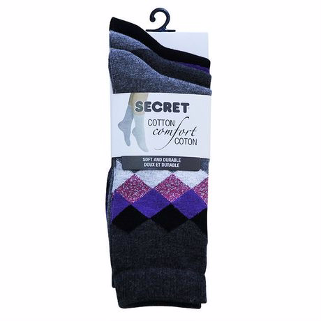 Secret Ladies 3pk Patterned Crew Socks Grey 6-10
