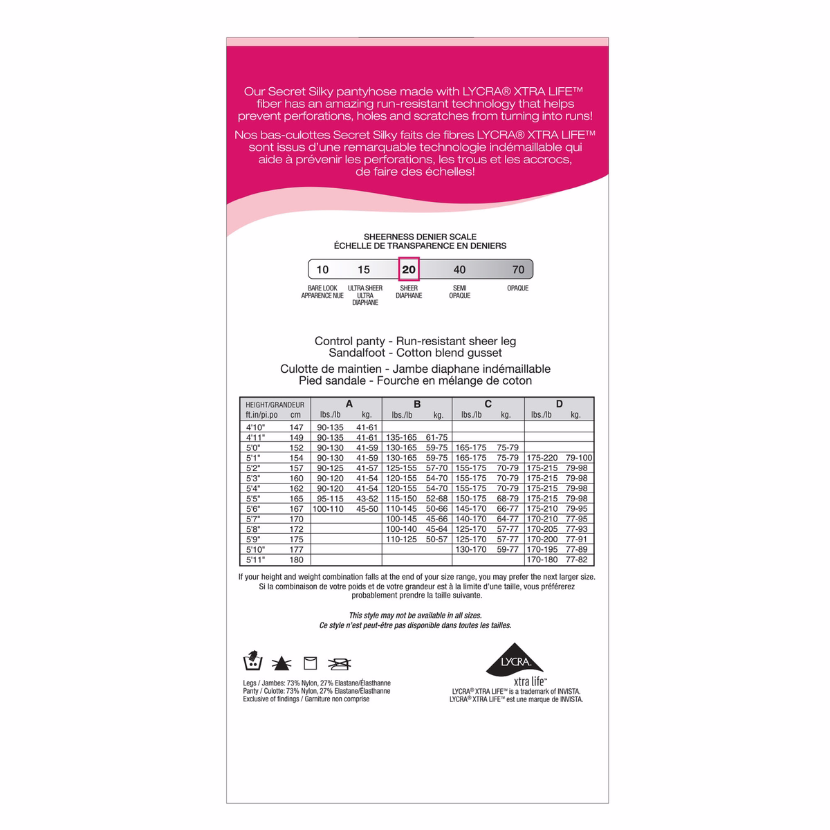 Secret Silky Run Resistant Control Top With Sandalfoot D Neutral Pantyhose