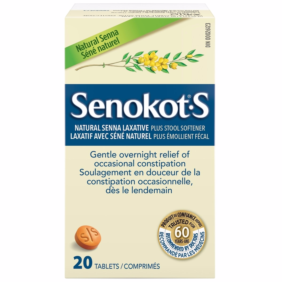 Senokot®-S  천연 완하제 및 대변 연화제 20정