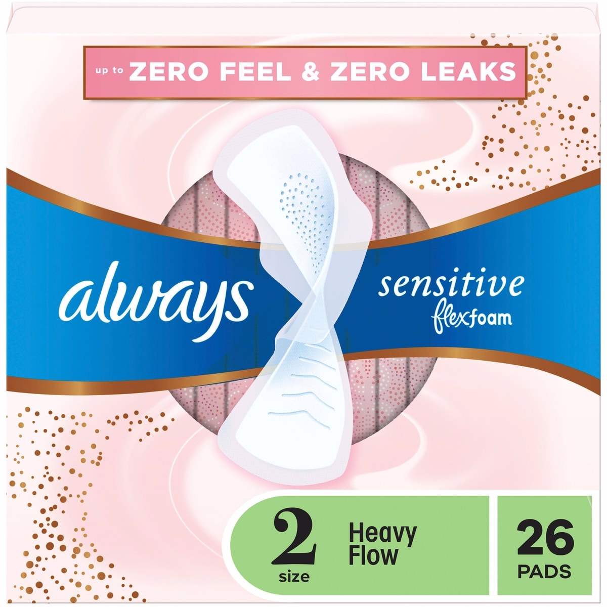 Always 敏感用 FlexFoam 衛生巾，尺寸 2，高吸收力，無香料，帶翼，26 片