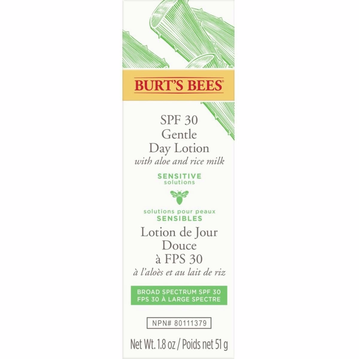 敏感解決方案 SPF 30 柔和日用乳液，含蘆薈與米漿，廣譜 SPF 30 礦物防曬，99.4% 自然來源