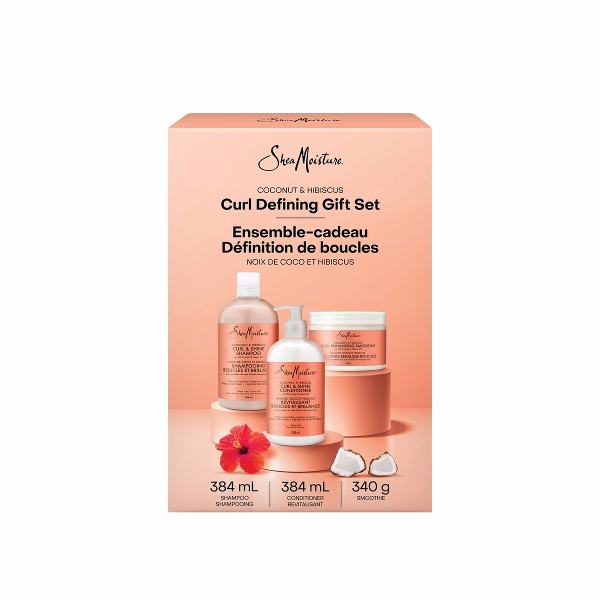 Coffret cadeau SheaMoisture Coconut & Hibiscus Curl Defining, inclus: Shampoo SheaMoisture Coconut & Hibiscus, Conditioner et Curl-Enhancing Smoothie, 3