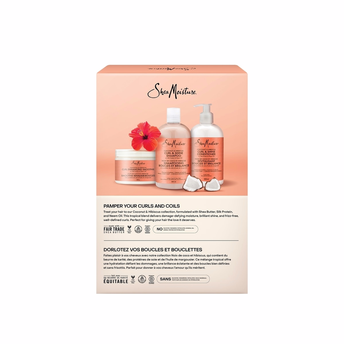 Coffret cadeau SheaMoisture Coconut & Hibiscus Curl Defining, inclus: Shampoo SheaMoisture Coconut & Hibiscus, Conditioner et Curl-Enhancing Smoothie, 3