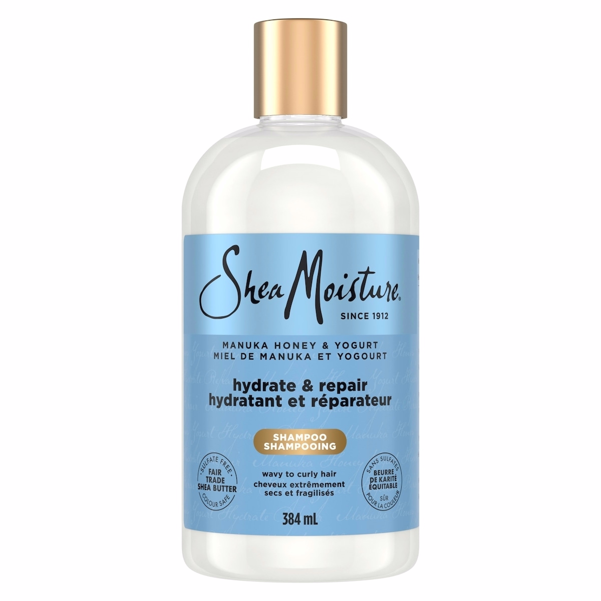 SheaMoisture Manuka Honey & Yogurt Hydrate & Repair Sulfate-Free Shampoo for Damaged Wavy & Curly hair with Mafura & Baobab Oils 384 ml