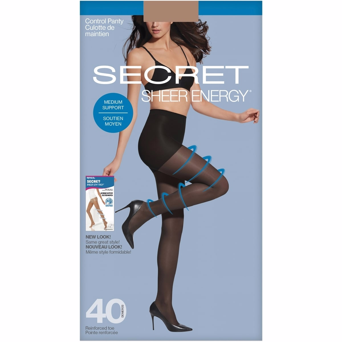 Sheer Control Top Panty Medium Support w/Reinforced Toe - C