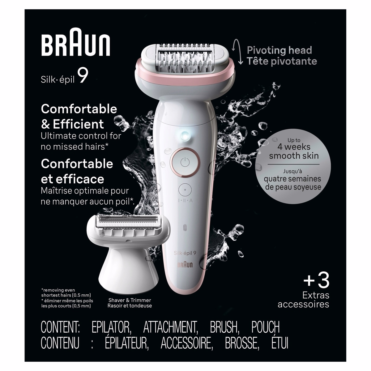 Silk-épil 9 Pivoting Head, Wet and Dry Epilator, Includes Shaver Head and Trimmer Comb, 1pk, SES9-030