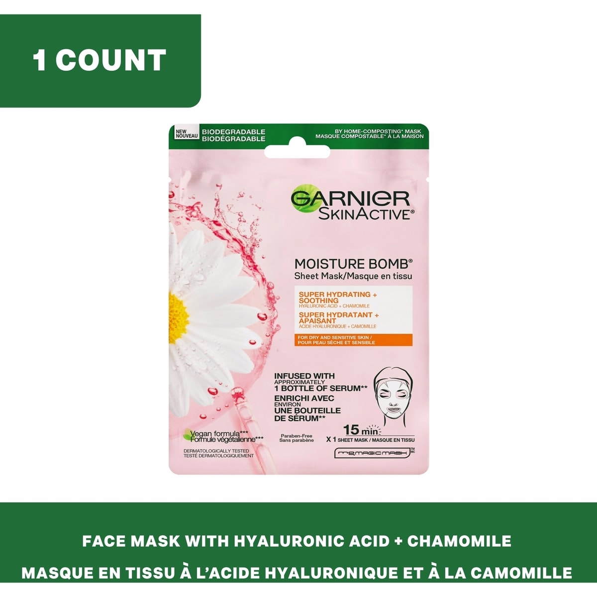 Garnier SkinActive Masque en feuille Hydration Bomb à la grenade