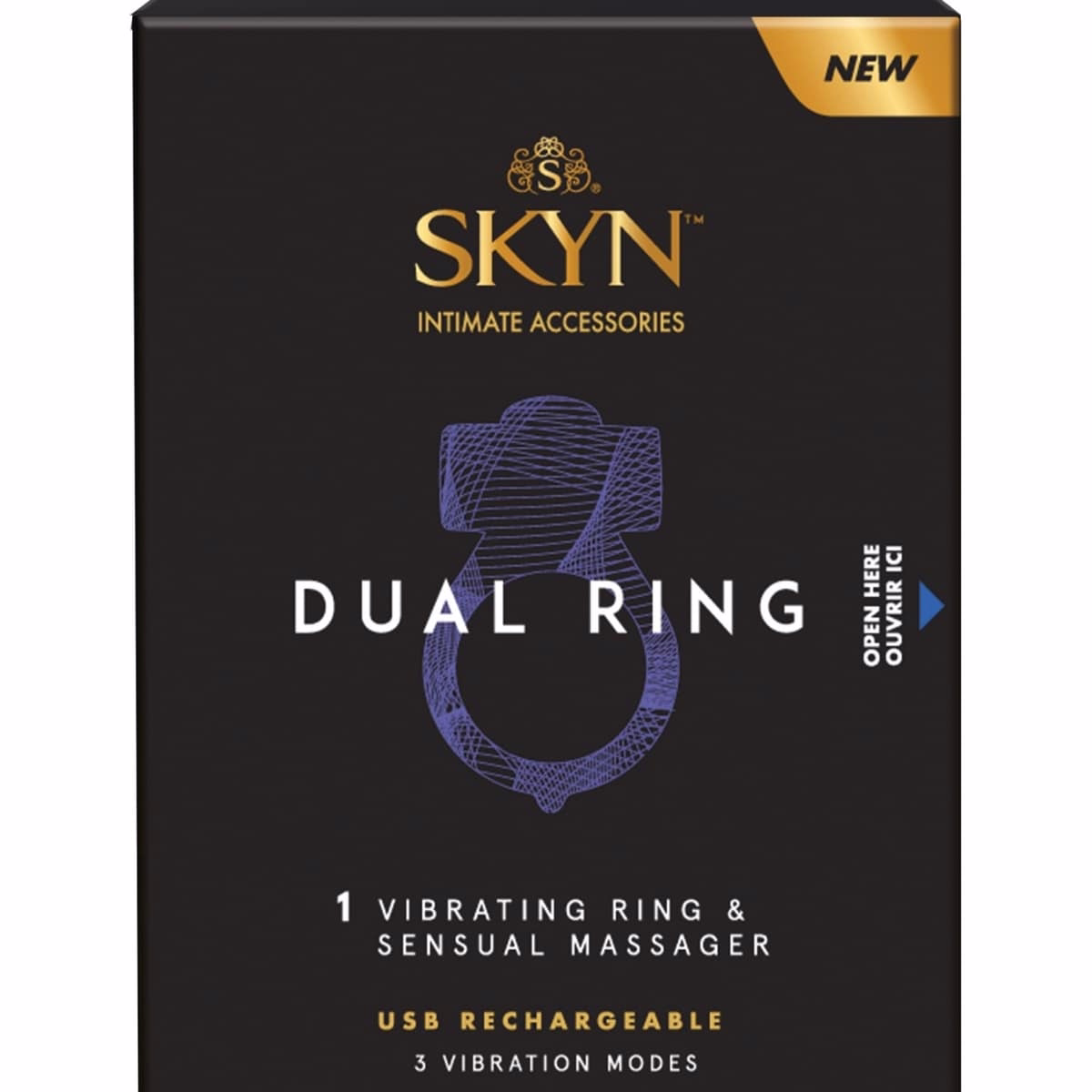 SKYN Dual Ring 1 Vibrating Ring & Sensual Massager, Ribbed Texture, 3 Variable Speeds, Rechargeable.