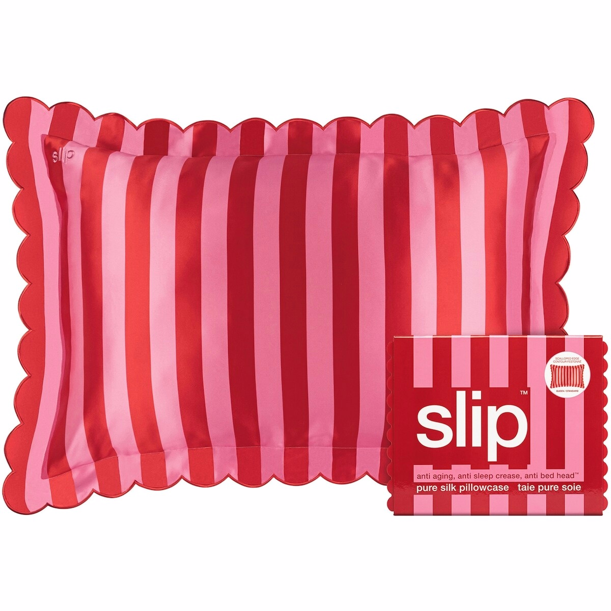 Slip 純絹 クイーンサイズ 枕カバー（スカラップ状の縁・サンシェード）