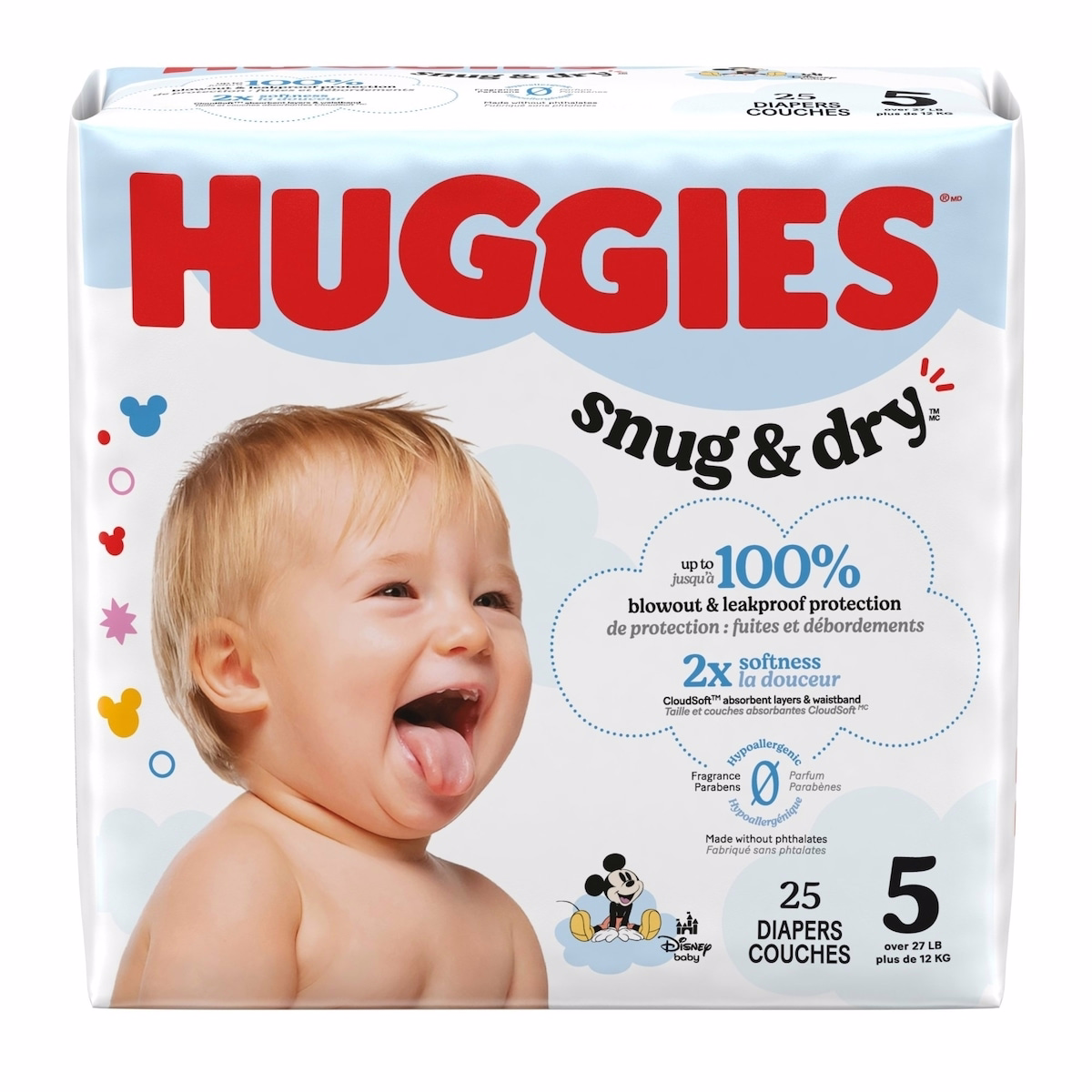 Snug & Dry 嬰兒尿布，尺寸 5（27+ 磅以上），25 片裝