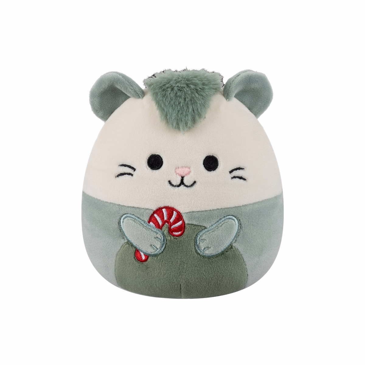 Squishmallows 假日系列 5 吋毛絨玩具 Willoughby 綠色負鼠，附糖果拐杖