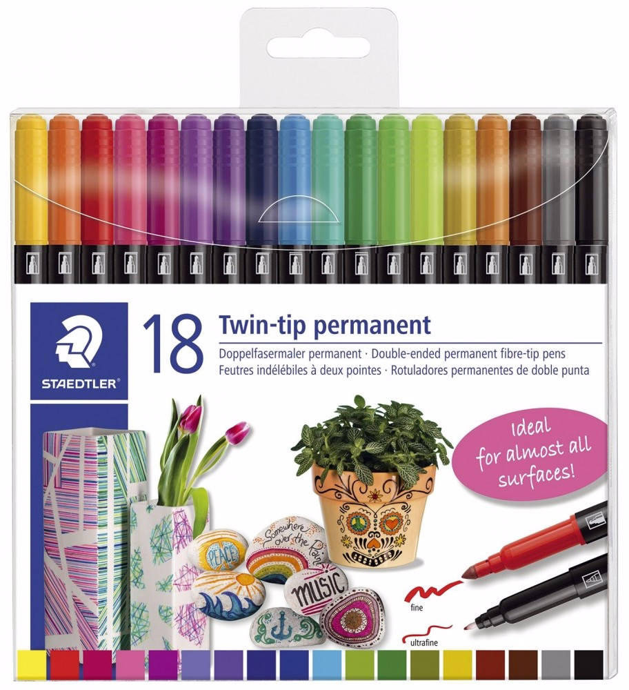 Staedtler Double-Ended Permanent Marker Pens - 18 Pack (3187 TB18 02)