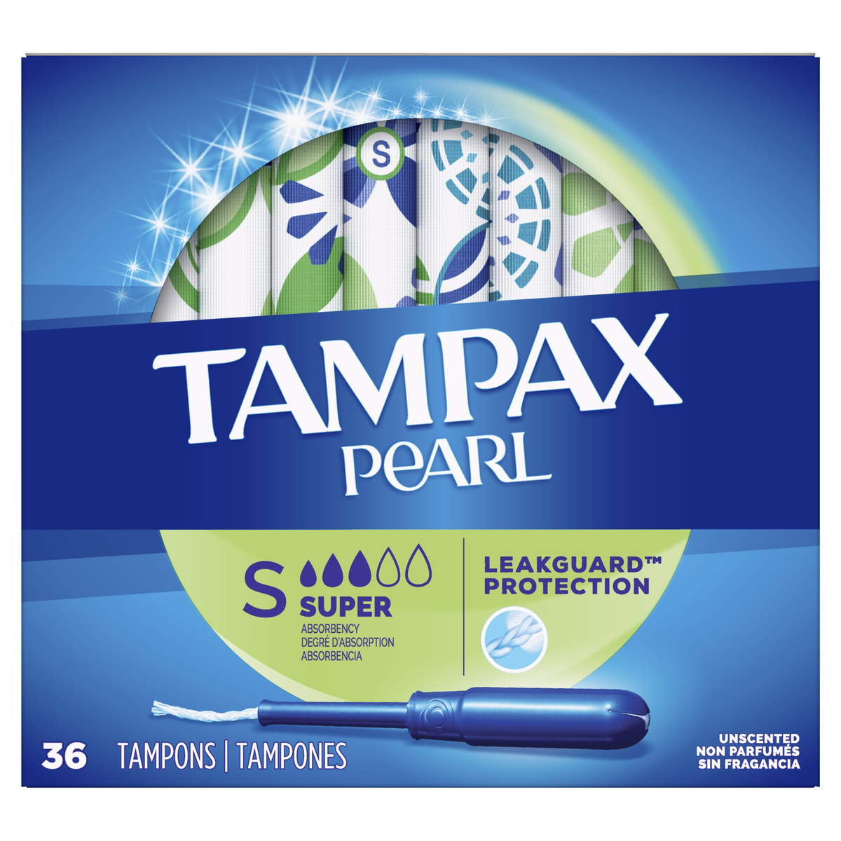Tampax Pearl Tampons Super Absorbency with LeakGuard Braid, Unscented, 36 Count - 36 Ct Tampax Pearl Tampons Super Absorbency with LeakGuard Braid, Unscented, 36 Count - 36 Ct
