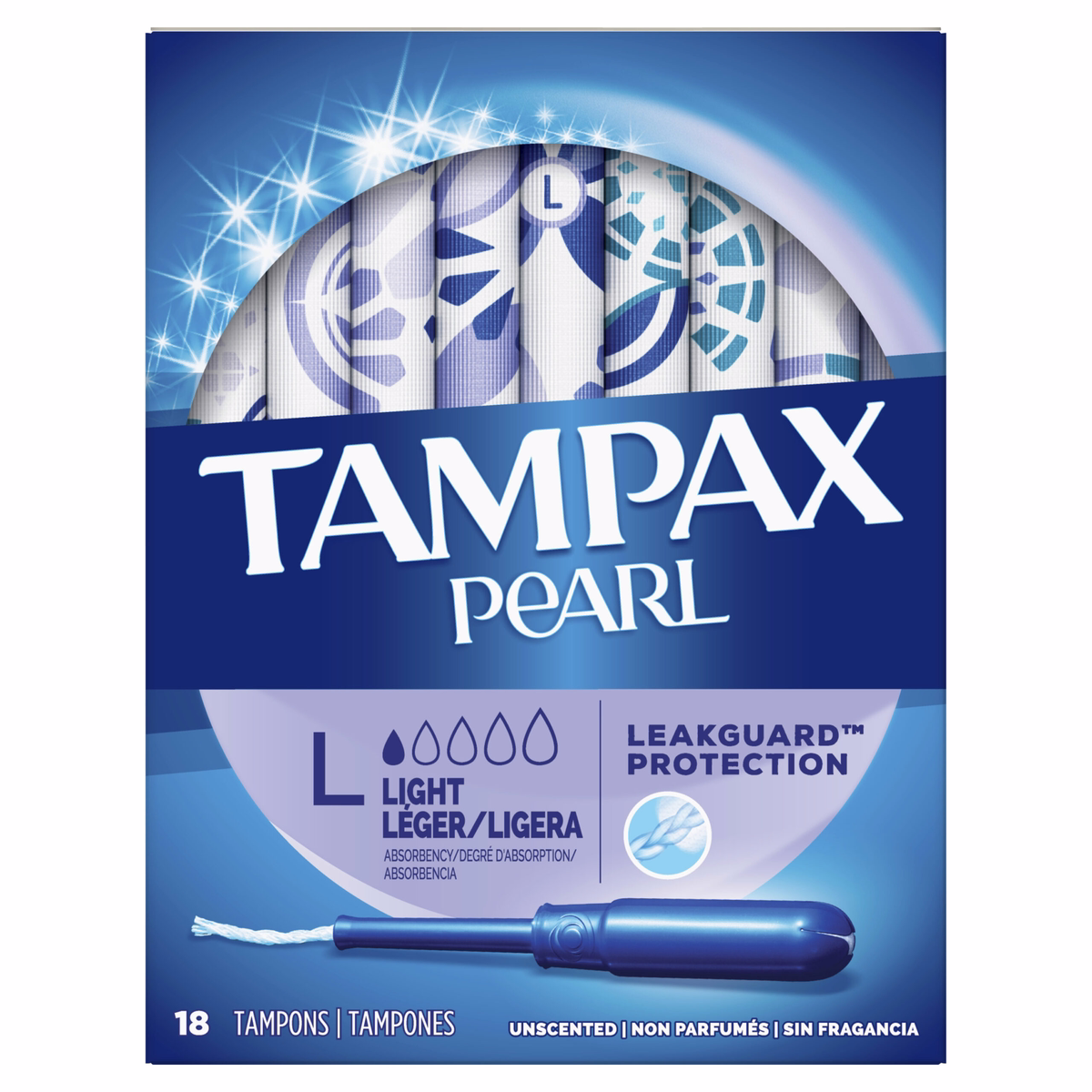 Tampax Tampax Pearl Tampons, Light Absorbency With Leakguard Braid, Unscented, 18 Count 18.0 Count