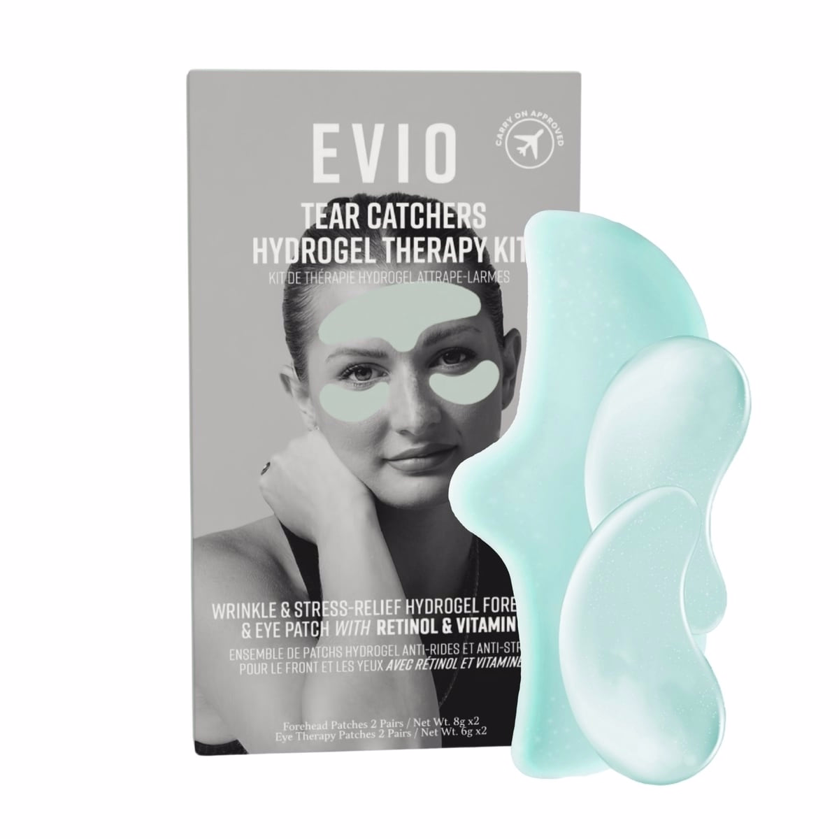 Evio Beauty Tear Catchers ヒドロゲルしわ・ストレス緩和 額・目元セラピーキット レチノール＆ビタミンC（×2セット）