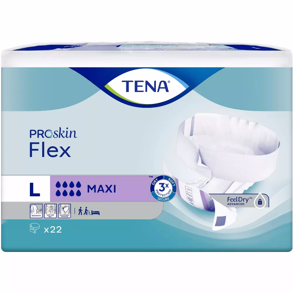 TENA ProSkin Flex Maxi Belted Unisex Briefs for Adult Incontinence, Heavy Absorbency, Size Large, 16ct