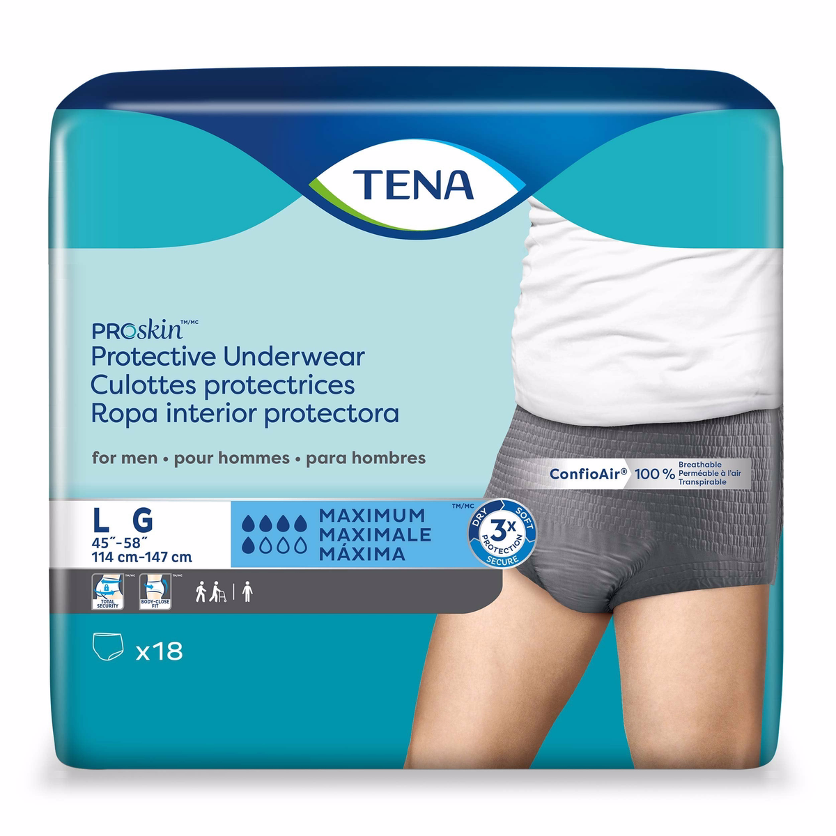 TENA ProSkin Incontinence Underwear for Men - Moderate Absorbency, Size Large 18 Pack