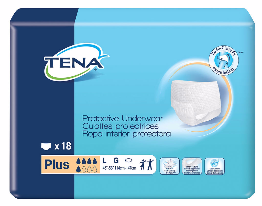 TENA ProSkin Plus Adult Disposable Underwear - Size Large, Pack of 18