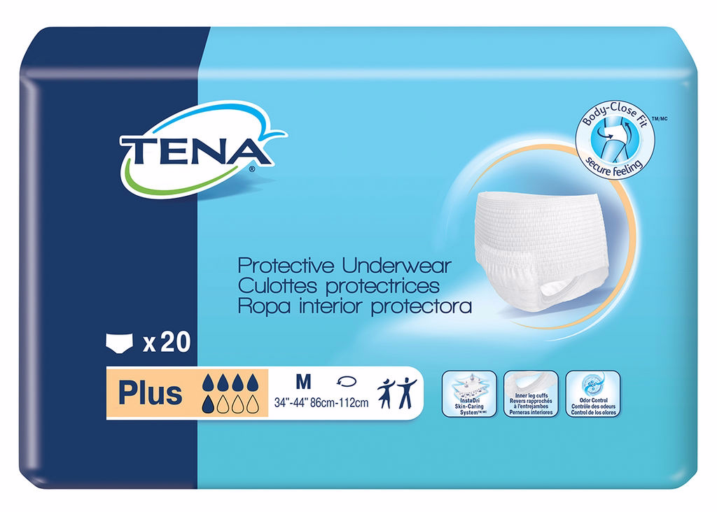 TENA ProSkin Plus Adult Disposable Underwear - Size Medium, Pack of 20