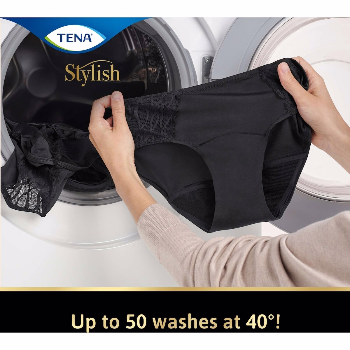 Tena 스타일리시한 블랙 클래식 브리프 세탁 가능한 흡수 속옷 M Tena 스타일리시한 블랙 클래식 브리프 세탁 가능한 흡수 속옷 M