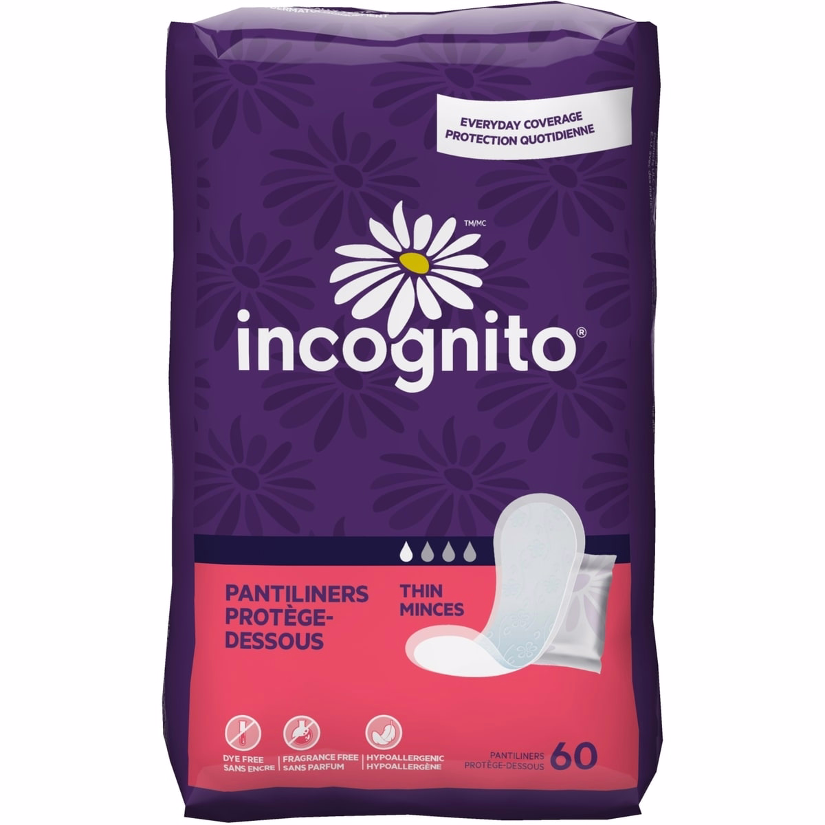 Thin Incognito pantiliners, regular length