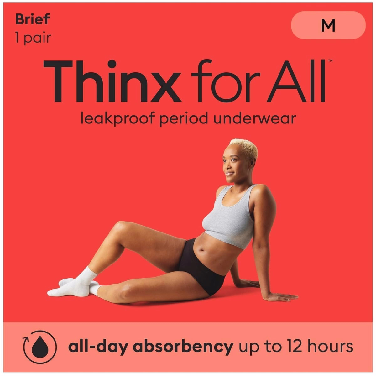 Thinx for All Women's Everyday Comfort Brief Leakproof Period Underwear, Size Medium, Black