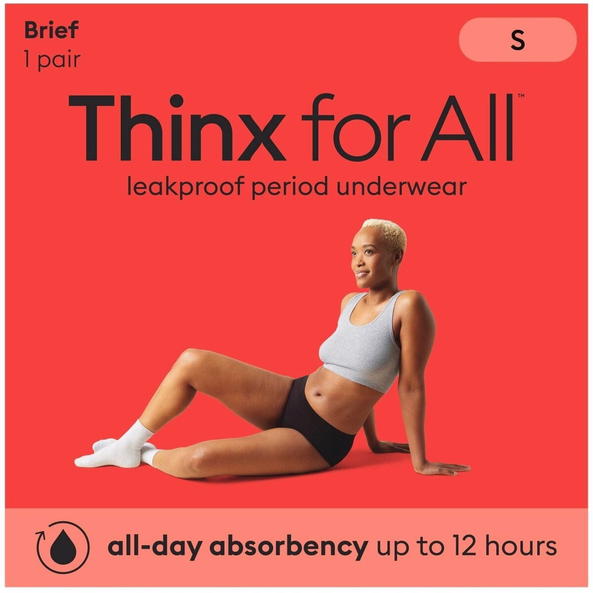 Thinx for All Women's Everyday Comfort Brief Leakproof Period Underwear, Size Small, Black