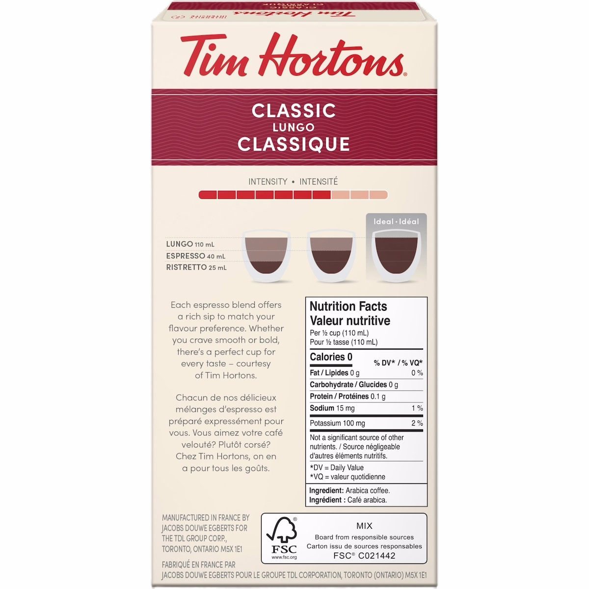Tim Hortons Nespresso Classic Lungo 10Ct