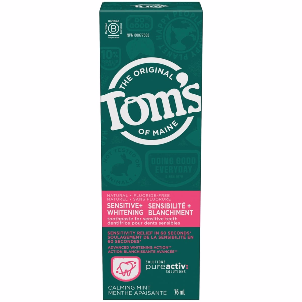 Tom’s of Maine PureActiv 敏感與美白 無氟牙膏，舒緩薄荷香味