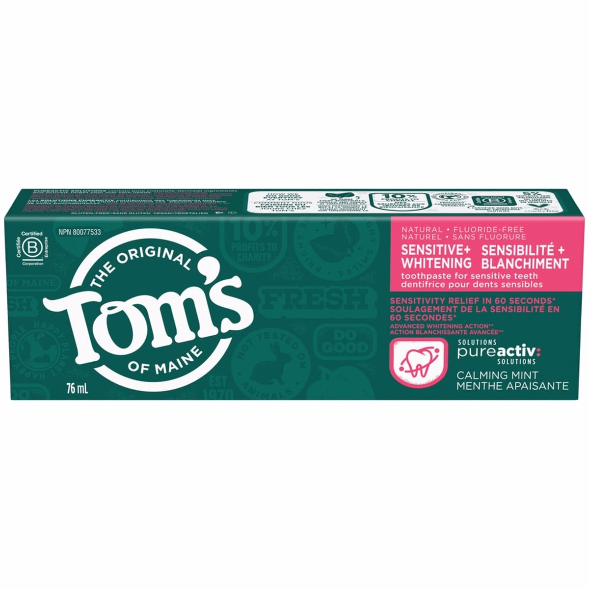 Tom’s of Maine PureActiv 敏感與美白 無氟牙膏，舒緩薄荷香味