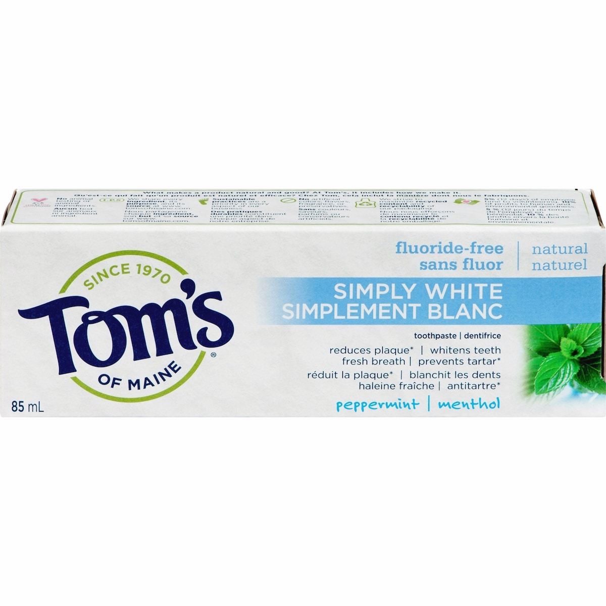Tom's of Maine Simply White 薄荷 天然 無氟 牙膏 85毫升