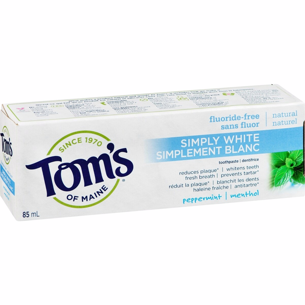 Tom's of Maine Simply White 薄荷 天然 無氟 牙膏 85毫升