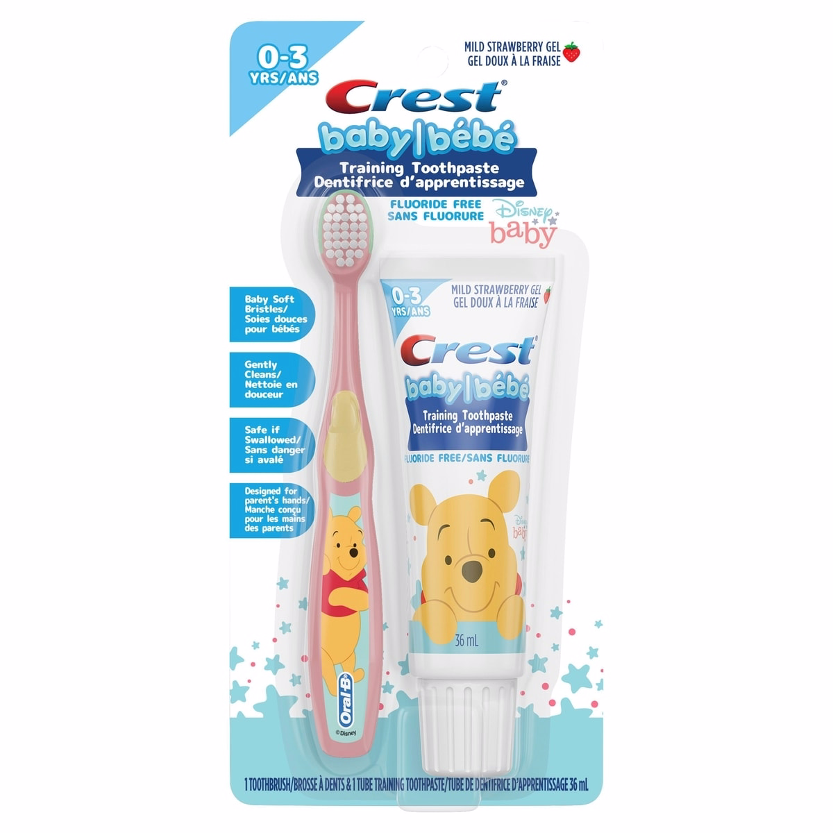 Training Toothpaste Kit, Fluoride Free, Mild Strawberry Gel Toothpaste +&nbsp;1 Toothbrush, featuring Disney Winnie the Pooh