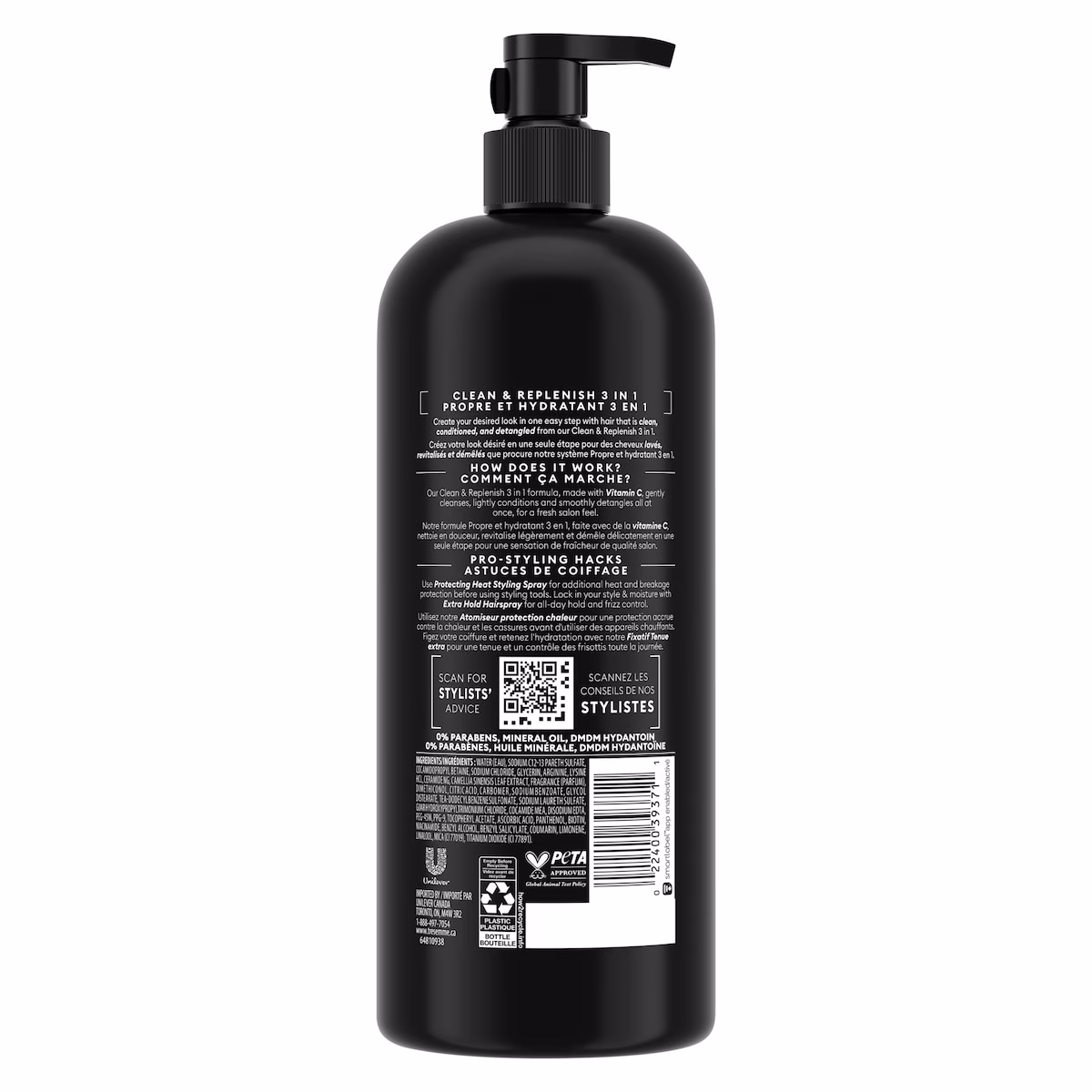 TRESemmé Clean & Replenish 3-en-1 Shampooing, Après-shampooing et Démêlant pour tous les types de cheveux + Pro Vitamin C et Thé Vert formulé avec Pro Style Technology™ 828 ml Soins capillaires TRESemmé Clean & Replenish 3-en-1 Shampooing, Après-shampooing et Démêlant pour tous les types de cheveux + Pro Vitamin C et Thé Vert formulé avec Pro Style Technology™