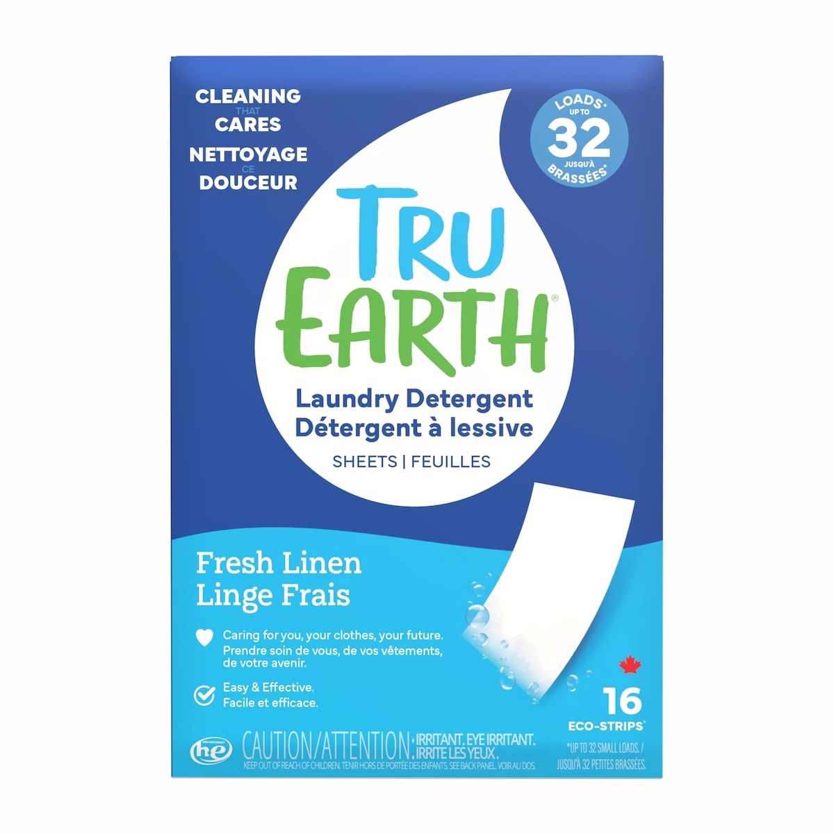 Tru Earth 세탁 세제 시트, 상쾌한 리넨 향, 16매