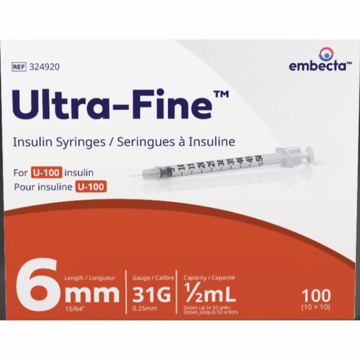 Ultra-Fine™ Insulin Syringes U-100 6mm 31G 0.5mL