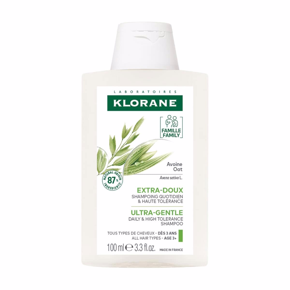 Shampooing Ultra-Doux à l'Avoine Biologique - Usage familial - Tous types de cheveux - 100 ml