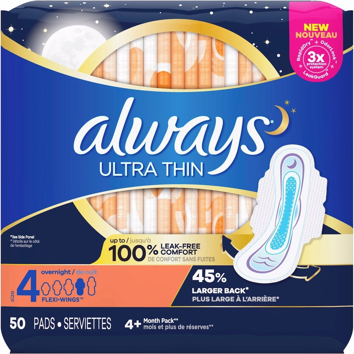 Ultra Thin Overnight Pads with Flexi-Wings, Size 4, Overnight, Unscented