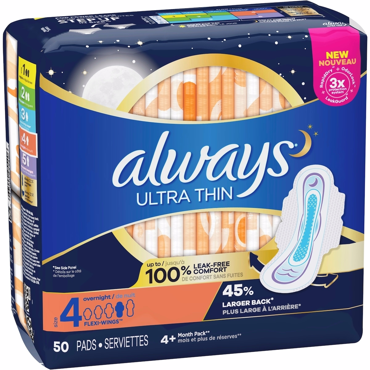 Ultra Thin Overnight Pads with Flexi-Wings, Size 4, Overnight, Unscented