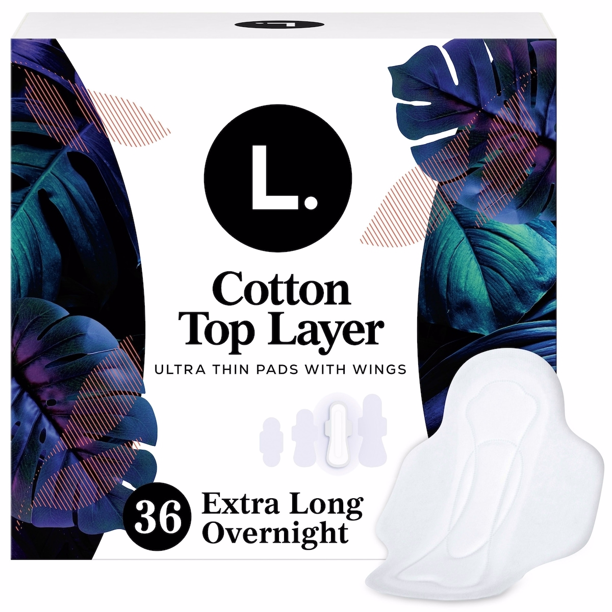 Ultra Thin Pads for Women, Overnight Absorbency, Breathable Cotton Top Layer, Unscented Pads with Wings
