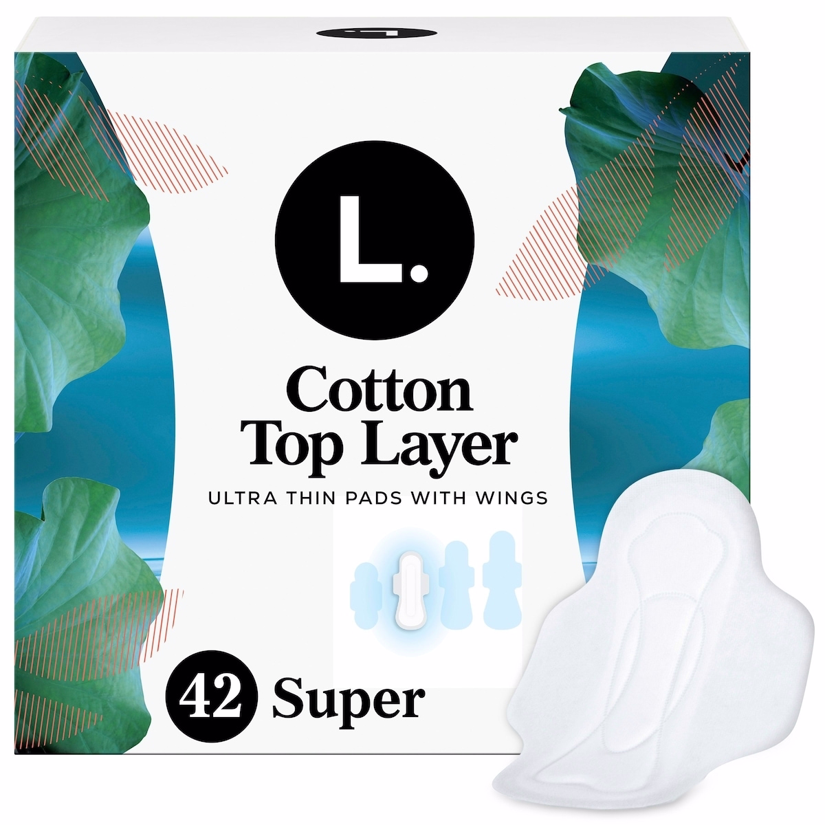 Ultra Thin Pads for Women, Super Absorbency, Organic Cotton Top Layer, Unscented Pads with Wings