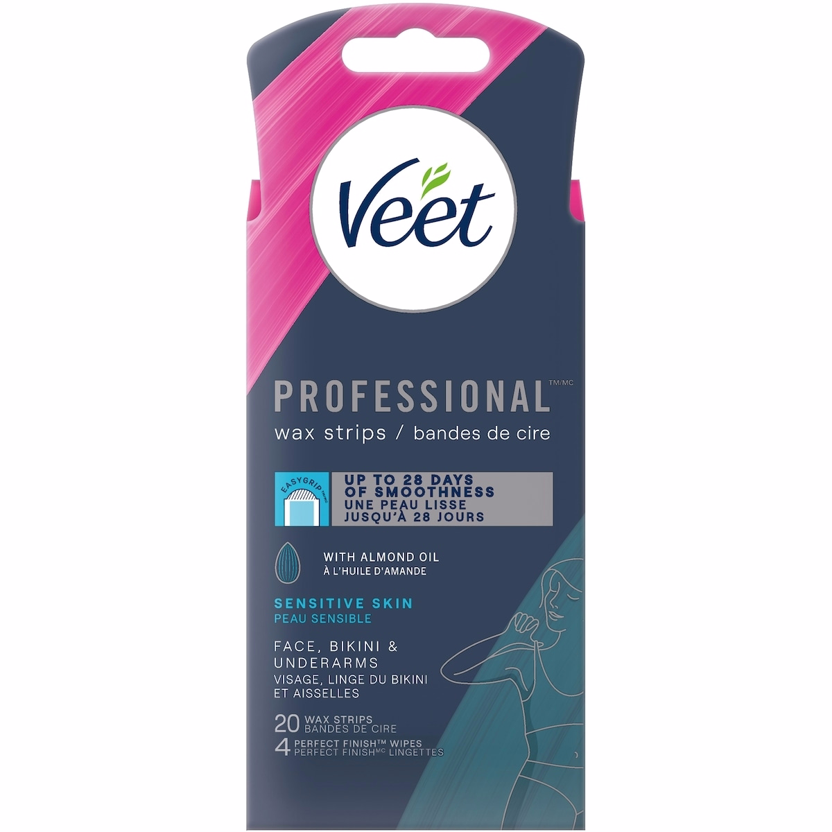 Veet® Professional™ Wax Strips, Face, Bikini & Underarm, For Sensitive Skin, with Almond Oil