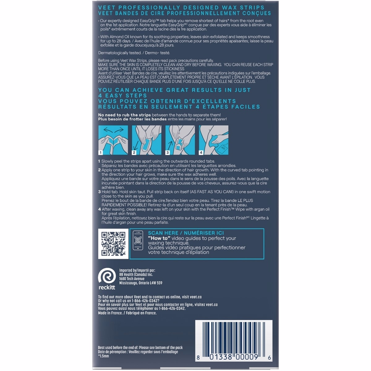 Veet® Professional™ Wax Strips, For Legs & Body, Sensitive Skin, With Almond Oil