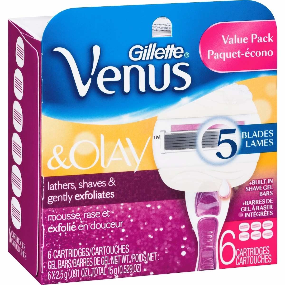 Venus ComfortGlide 與 Olay 糖莓香 女性用剃鬚刀刃，6 片替換裝